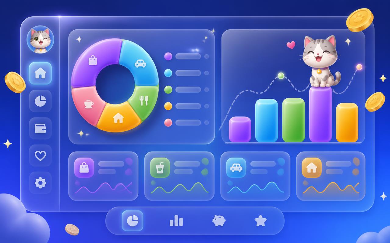Paw Due spending insights page with category donut chart and monthly spending bars